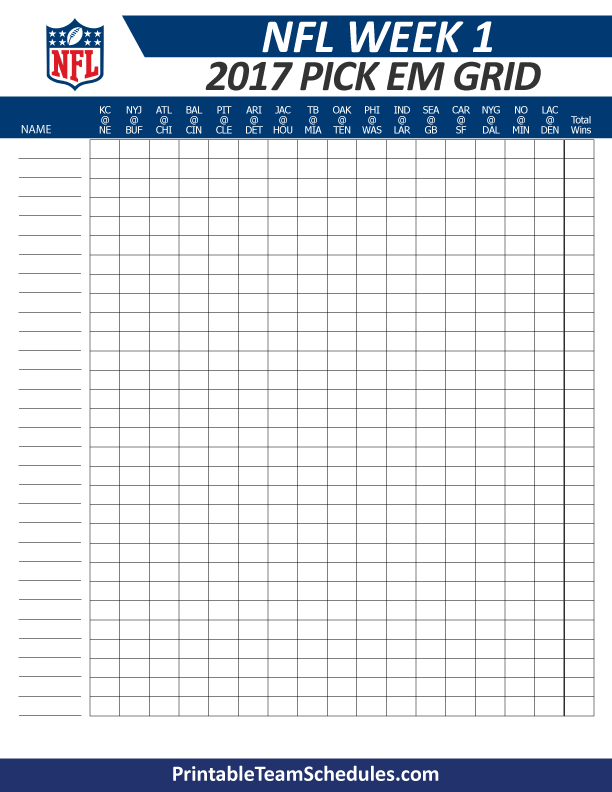 Football Pick Em Pool Weekly Printable Sheet