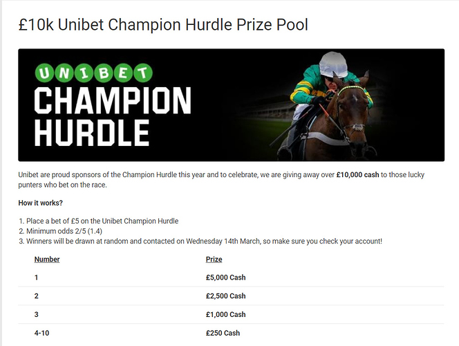 Cheltenham Champion Hurdle Prize Draw - Unibet