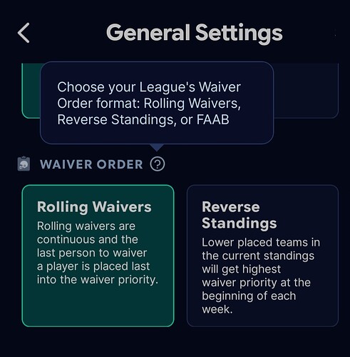 Waiver Settings