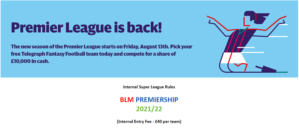 BLM'S PREM DRAFT LEAGUE (FPL) 2021/22 - Money League (£25 @ Team) - Fantasy  Sports - The Fan Pub