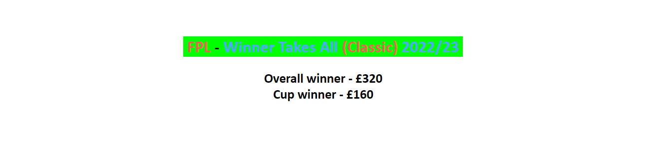 FPL - WINNER TAKES ALL - 2022/23 (Money Leagues) - Fantasy Sports